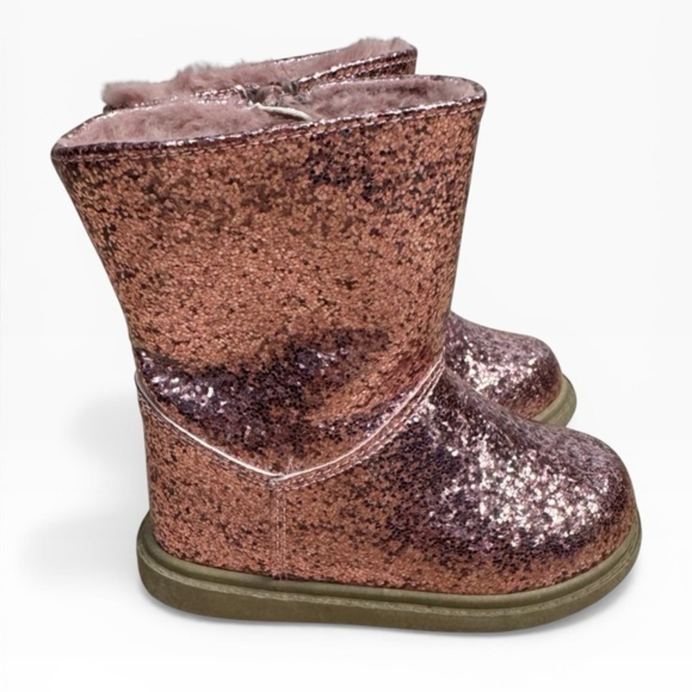 Rachel Shoes Pink Glitter Faux Fur Boots Toddler Size US 7 Water Resistant Upper